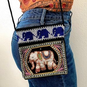 Elephant sequin India crossbody bag